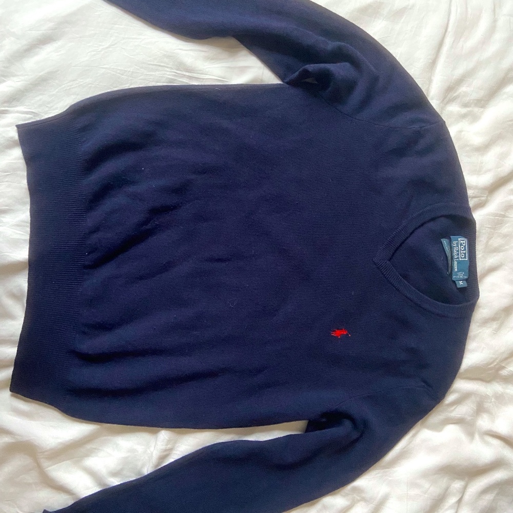 Polo by Ralph Lauren Navy Blue V-Neck Sweater Size M